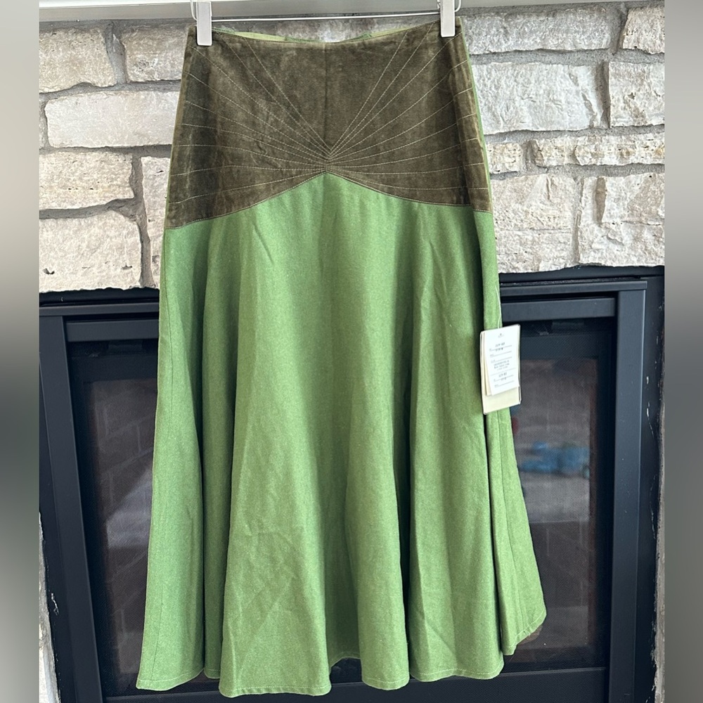 ✨RARE ✨NWT✨Fränco Beetlë Green Brown Midi A-Line Skirt Midi